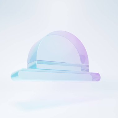 Beyaz arka planda izole edilmiş buzlu cam palyaço şapkası ikonu. Melon şapka. Minimalizm kavramı. 3 Boyutlu resimleme .