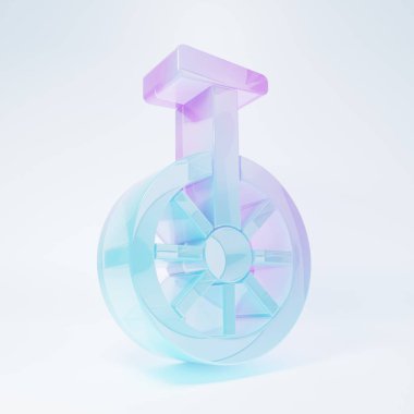 Buzlu cam tek tekerlekli bisiklet ya da beyaz arka planda izole edilmiş tek tekerlekli bisiklet ikonu. Tekerlekli bisiklet. Minimalizm kavramı. 3 Boyutlu resimleme .