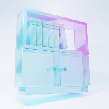 Buzlu cam kütüphane kitaplığı simgesi beyaz arkaplanda izole edildi. Minimalizm kavramı. 3 Boyutlu resimleme .