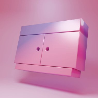Purple-pink Chest of drawers icon isolated on pink background. Minimalism concept. 3D render illustration .