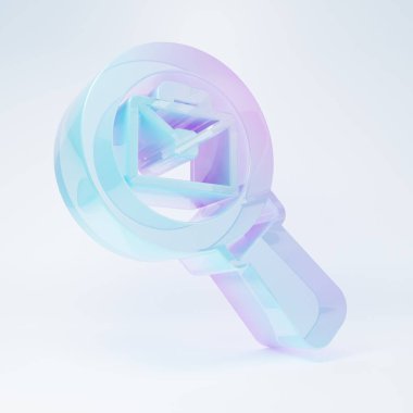 Beyaz arka planda izole edilmiş evrak çantası ikonu olan buzlu cam büyüteç. İş avı ikonu. İş arama konsepti. İşsizlik, kelle avcılığı, kariyer. Minimalizm kavramı. 3 Boyutlu resimleme .