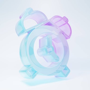 Buzlu cam alarm saat simgesi beyaz arkaplanda izole edildi. Uyan, kalk konsepti. Zaman işareti. Minimalizm kavramı. 3 Boyutlu resimleme .