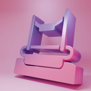 Pembe arka planda metal merdiven ikonu olan mor-pembe Bungee trambolin cazibesi. Minimalizm kavramı. 3 Boyutlu resimleme .