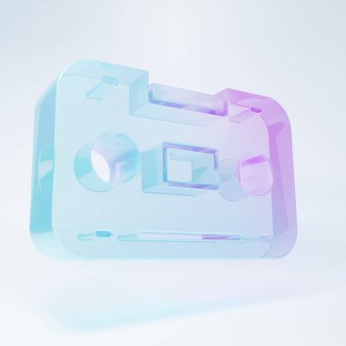 Frosted glass Retro audio cassette tape icon isolated on white background. Minimalism concept. 3D render illustration .