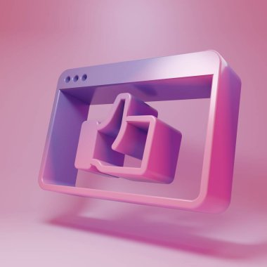 Mor-pembe tüketici ya da müşteri ürün değerlendirme ikonu pembe arka planda izole edildi. Minimalizm kavramı. 3 Boyutlu resimleme .