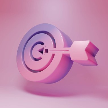 Mor Pembe Hedef Finansal Hedef kavramı ikonu pembe arka planda izole edildi. Sembolik hedeflere ulaşım, başarı. Minimalizm kavramı. 3 Boyutlu resimleme .