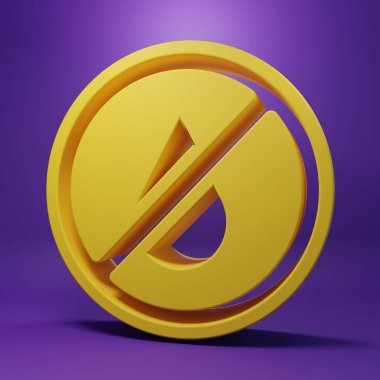 Sarı. Mor arkaplanda izole edilmiş su simgesi yok. Ramazan festivali ile ilgili. Minimalizm kavramı. 3 Boyutlu resimleme.