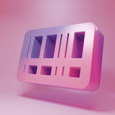 Pembe arka planda izole edilmiş mor-pembe barkod simgesi. Minimalizm kavramı. 3 Boyutlu resimleme.