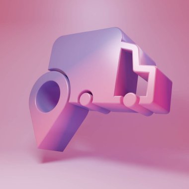 Mor-pembe teslimat ikonu pembe arka planda izole edildi. Paket takibi. Minimalizm kavramı. 3 Boyutlu resimleme.