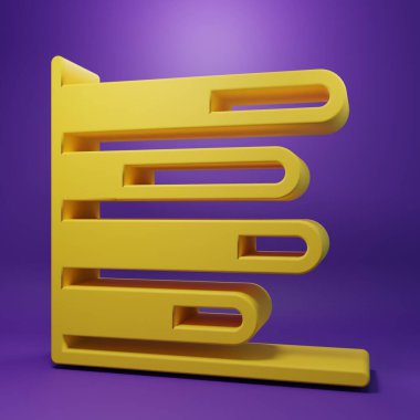 Mor arkaplanda izole edilmiş sarı pasta grafiği bilgi simgesi. Diyagram çizelgesi. Minimalizm kavramı. 3 Boyutlu resimleme.