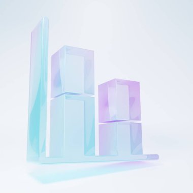 Frosted glass Graph, schedule, chart, diagram, infographic, pie graph icon isolated on white background. Minimalism concept. 3D render illustration.