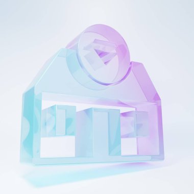 Beyaz arka planda izole edilmiş buzlu cam ön cephe mücevher mağazası ikonu. Minimalizm kavramı. 3 Boyutlu resimleme.