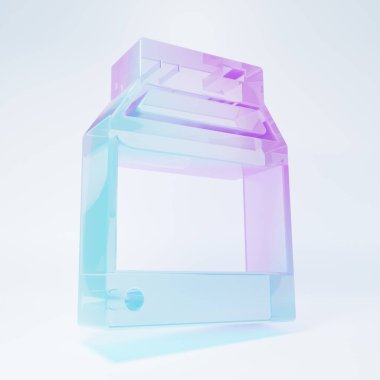 Frosted glass Washer icon isolated on white background. Washing machine icon. Clothes washer - laundry machine. Home appliance symbol. Minimalism concept. 3D render illustration.