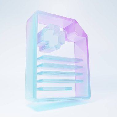 Beyaz arka planda izole edilmiş klinik kayıt ikonu olan buzlu cam tıbbi pano. Reçete, tıbbi kontrol işaretleri raporu. Minimalizm kavramı. 3 Boyutlu resimleme.