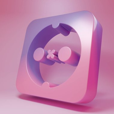 Pembe arka planda izole edilmiş mor-pembe elektrik çıkış simgesi. Elektrik prizi. Rosette sembolü. Minimalizm kavramı. 3 Boyutlu resimleme.