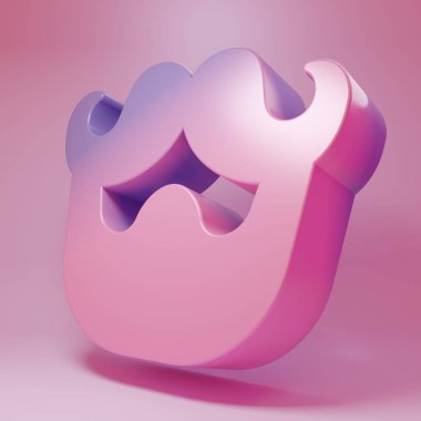 Pembe bıyık ve sakal ikonu pembe arka planda izole edilmiş. Berber dükkanı sembolü. Yüz kılı stili. Minimalizm kavramı. 3 Boyutlu resimleme.