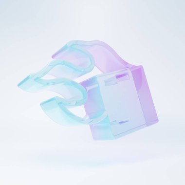 Frosted glass Carton cardboard box icon isolated on white background. Box, package, parcel sign. Delivery and packaging. Minimalism concept. 3D render illustration.