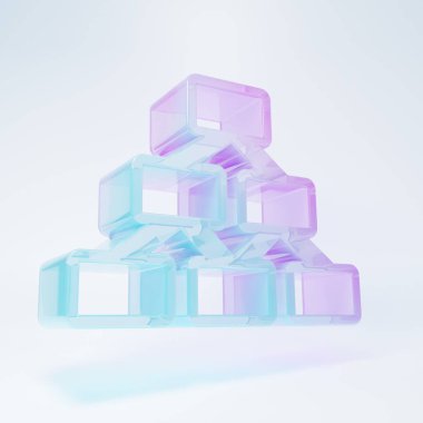 Buzlu cam iş hiyerarşisi organogram grafik bilgi simgesi beyaz arka planda izole edildi. Kurumsal yapı grafik elementleri. Minimalizm kavramı. 3 Boyutlu resimleme.