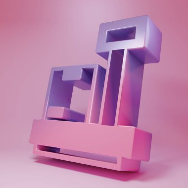 Pembe arka planda izole edilmiş karton kutu simgesiyle mor-pembe ölçekli. Lojistik ve teslimat. Dağıtım paketinin ağırlığı bir ölçekte. Minimalizm kavramı. 3 Boyutlu resimleme.