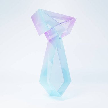 Beyaz arkaplanda izole edilmiş buzlu cam kravat ikonu. Boyunbağı ve boyun bezi sembolü. Minimalizm kavramı. 3 Boyutlu resimleme.