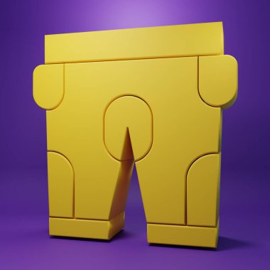 Sarı Amerikan futbol şortu ikonu mor arka planda izole edilmiş. Futbol forması tabelası. Minimalizm kavramı. 3 Boyutlu resimleme.