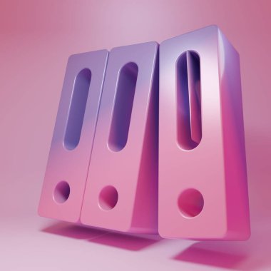 Pembe arka planda izole edilmiş belge ve belgeler içeren mor ofis klasörleri. Ofis dosyaları. Dosya arşivleme işareti. Minimalizm kavramı. 3 Boyutlu resimleme.