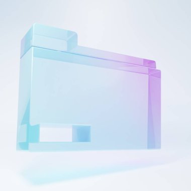 Frosted glass Document folder icon isolated on white background. Accounting binder symbol. Bookkeeping management. Minimalism concept. 3D render illustration.