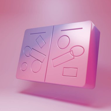 Pembe arka planda izole edilmiş vize damgalı mor pasaport sayfaları. Yabancı pasaportu özel vize pullarıyla açılmış. Seyahat konsepti. Minimalizm kavramı. 3 Boyutlu resimleme.