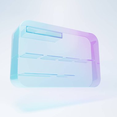 Frosted glass Credit card icon isolated on white background. Online payment. Cash withdrawal. Financial operations. Shopping sign. Minimalism concept. 3D render illustration.