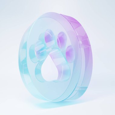 Beyaz arkaplanda izole edilmiş buzlu cam pençe izi simgesi. Köpek ya da kedi pençesi izi. Hayvan izleri. Minimalizm kavramı. 3 Boyutlu resimleme.