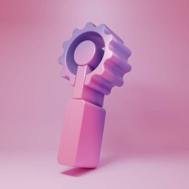 Pembe arka planda Mor-pembe kesme aracı simgesi izole edildi. Bıçakla bıçak dikmek. Minimalizm kavramı. 3 Boyutlu resimleme.