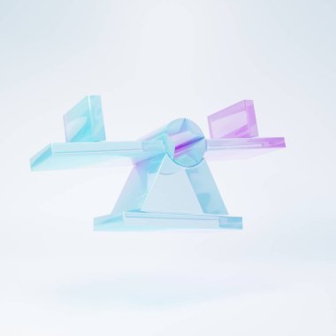 Beyaz arka planda izole edilmiş şekerli cam tahterevalli ikonu. Tahterevalli eşit yönetim kurulu. Oyun alanı sembolü. Minimalizm kavramı. 3 Boyutlu resimleme.