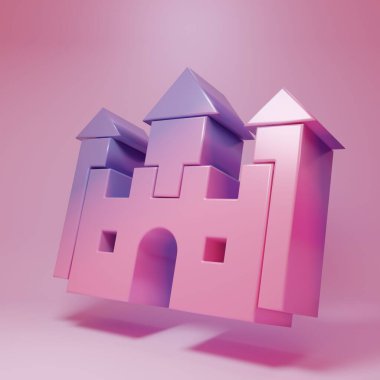 Pembe arka planda Mor Şato ikonu izole edilmiş. Minimalizm kavramı. 3 Boyutlu resimleme.