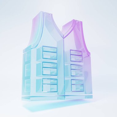 Beyaz arka planda izole edilmiş buzlu cam balıkçı ceketi ikonu. Balıkçı yeleği. Minimalizm kavramı. 3 Boyutlu resimleme.