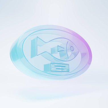 Beyaz arka planda izole edilmiş tahta ikona asılı buzlu cam balık kupası. Duvarda balık avı kupası. Minimalizm kavramı. 3 Boyutlu resimleme.