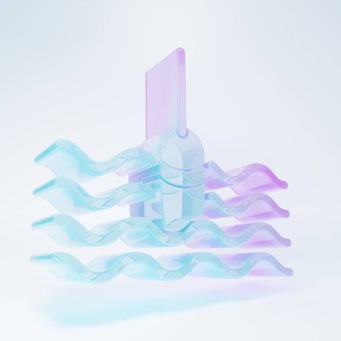 Buzlu cam balıkçılığı beyaz arka planda izole edilmiş su ikonunda yüzer. Balık oltası. Minimalizm kavramı. 3 Boyutlu resimleme.