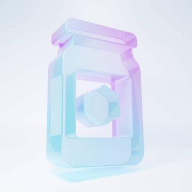 Frosted glass Jar of honey icon isolated on white background. Food bank. Sweet natural food symbol. Minimalism concept. 3D render illustration.