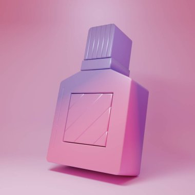 Purple-pink Aftershave icon isolated on pink background. Cologne spray icon. Male perfume bottle. Minimalism concept. 3D render illustration.