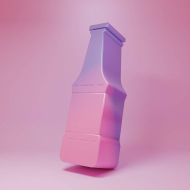 Purple-pink Beer bottle icon isolated on pink background. Minimalism concept. 3D render illustration.