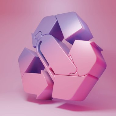 Pembe arka planda izole edilmiş mor-pembe plastik şişe ikonu. Minimalizm kavramı. 3 Boyutlu resimleme.
