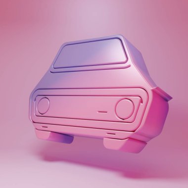 Purple-pink Car icon isolated on pink background. Front view. Minimalism concept. 3D render illustration.