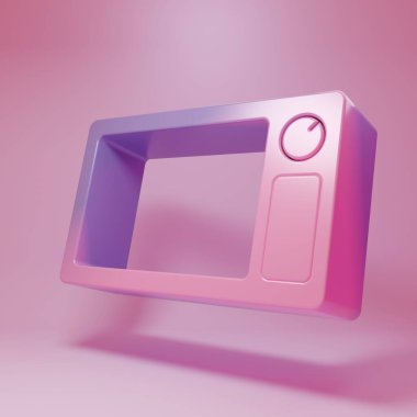 Mor pembe mikrodalga fırın ikonu pembe arka planda izole edilmiş. Ev aletleri simgesi. Minimalizm kavramı. 3 Boyutlu resimleme.