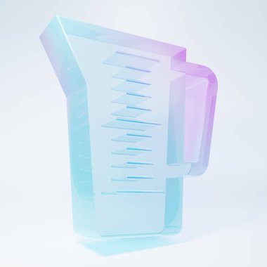 Beyaz zemin üzerinde izole edilmiş kuru ve sıvı gıda ikonunu ölçmek için buzlu cam ölçme kabı. Plastik şişenin sapı var. Minimalizm kavramı. 3 Boyutlu resimleme.