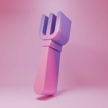 Purple-pink Fork icon isolated on pink background. Cutlery symbol. Minimalism concept. 3D render illustration.
