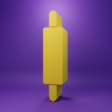 Yellow Rolling pin icon isolated on purple background. Minimalism concept. 3D render illustration.
