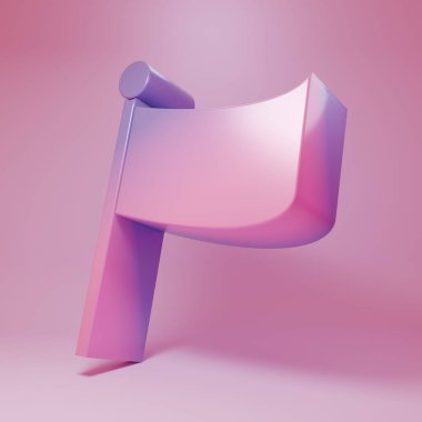 Purple-pink Flag icon isolated on pink background. Location marker symbol. Minimalism concept. 3D render illustration.