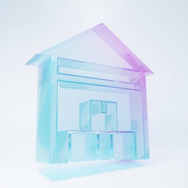 Beyaz arka planda izole edilmiş buzlu cam depo ikonu. Minimalizm kavramı. 3 Boyutlu resimleme.