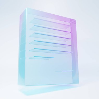 Beyaz arkaplanda izole edilmiş buzlu cam belge simgesi. Dosya simgesi. Kontrol listesi simgesi. İş konsepti. Minimalizm kavramı. 3 Boyutlu resimleme.