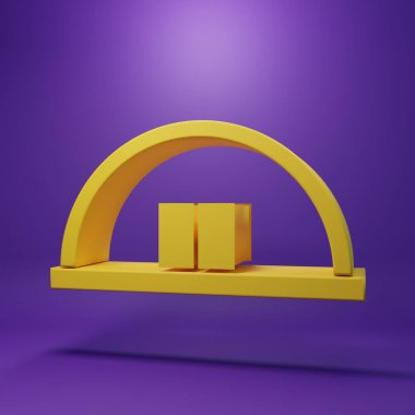 Sarı Hangar simgesi mor arkaplanda izole edildi. Minimalizm kavramı. 3 Boyutlu resimleme.