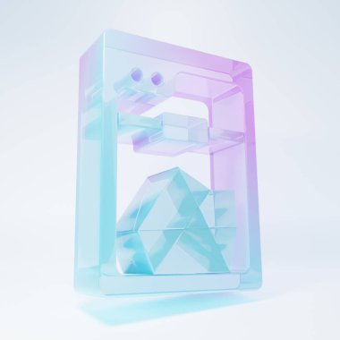 Beyaz arkaplanda izole edilmiş buzlu cam 3D yazıcı simgesi. Minimalizm kavramı. 3 Boyutlu resimleme.